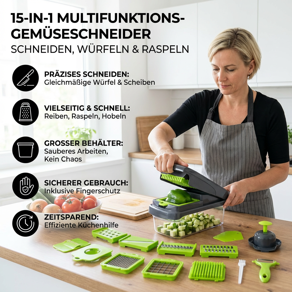 Gemüseschneider 15-in-1 – Schneiden, Würfeln & Raspeln - Detailansicht 3 | BEST-AMBIENCE