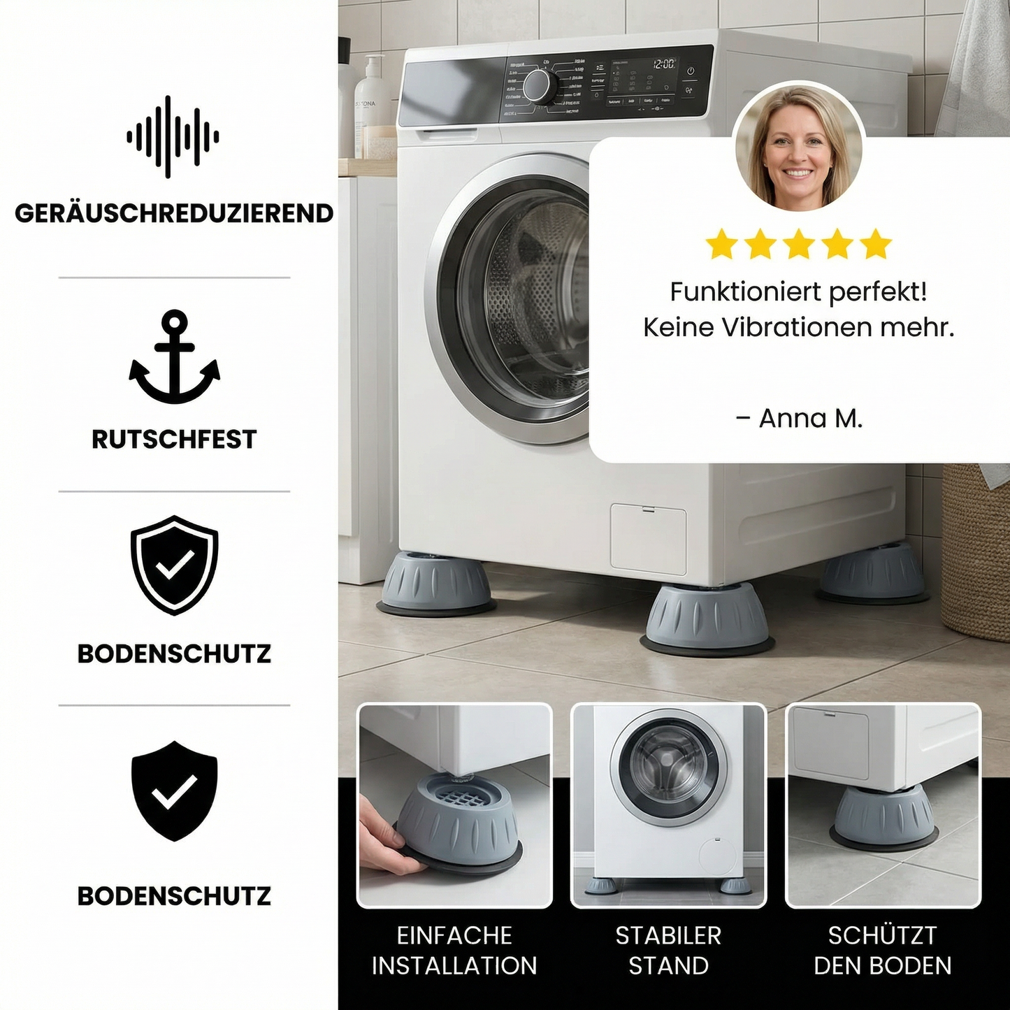 Waschmaschinen-Antivibrationsmatten – rutschfest & leise - Detailansicht 3 | BEST-AMBIENCE