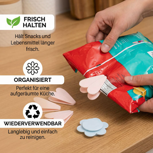 Beutelverschlüsse Gänseblümchen 4er-Set Snacks Lebensmittel - Detailansicht 2 | BEST-AMBIENCE