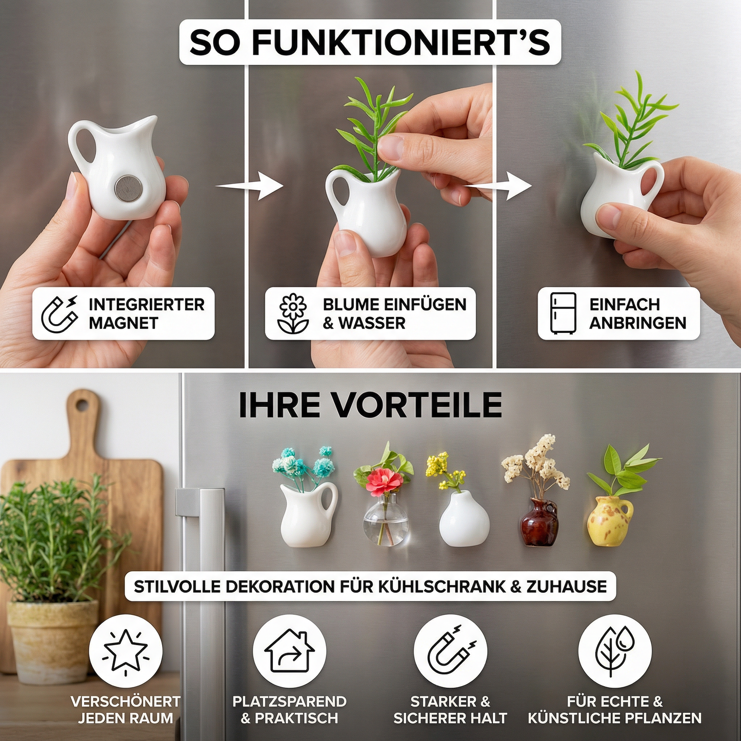 Magnetische Keramikvase Mini – Kühlschrank Deko - Detailansicht 2 | BEST-AMBIENCE