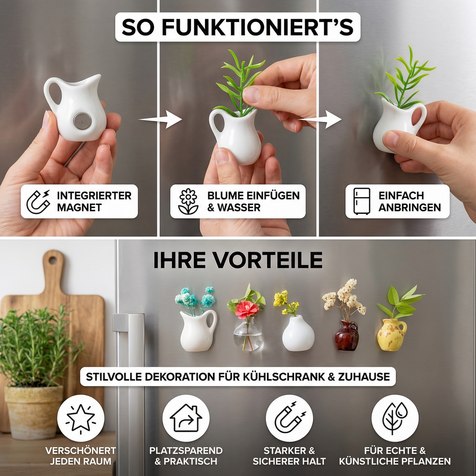 Magnetische Keramikvase Mini – Kühlschrank Deko - Detailansicht 2 | BEST-AMBIENCE