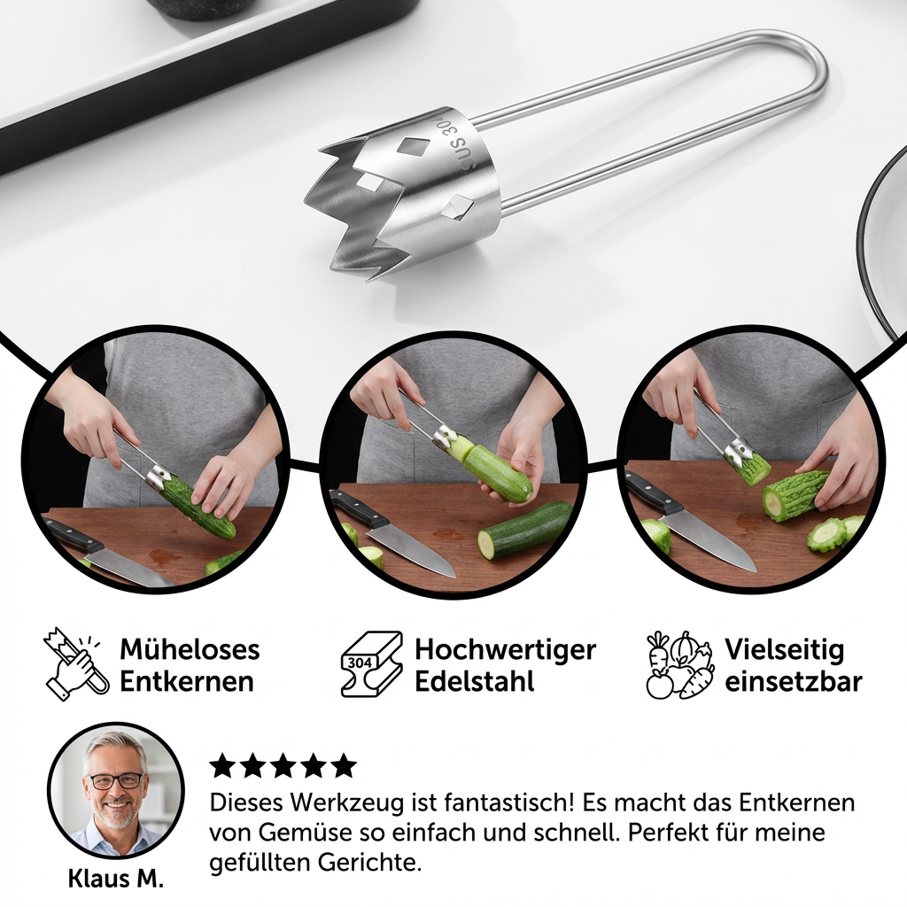Obstentkerter Edelstahl – Kerne entfernen Obst & Gemüse - Detailansicht 4 | BEST-AMBIENCE