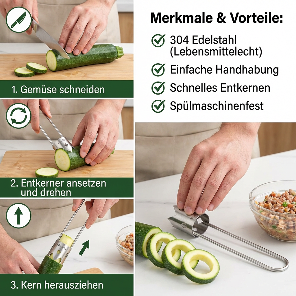 Obstentkerter Edelstahl – Kerne entfernen Obst & Gemüse - Detailansicht 3 | BEST-AMBIENCE