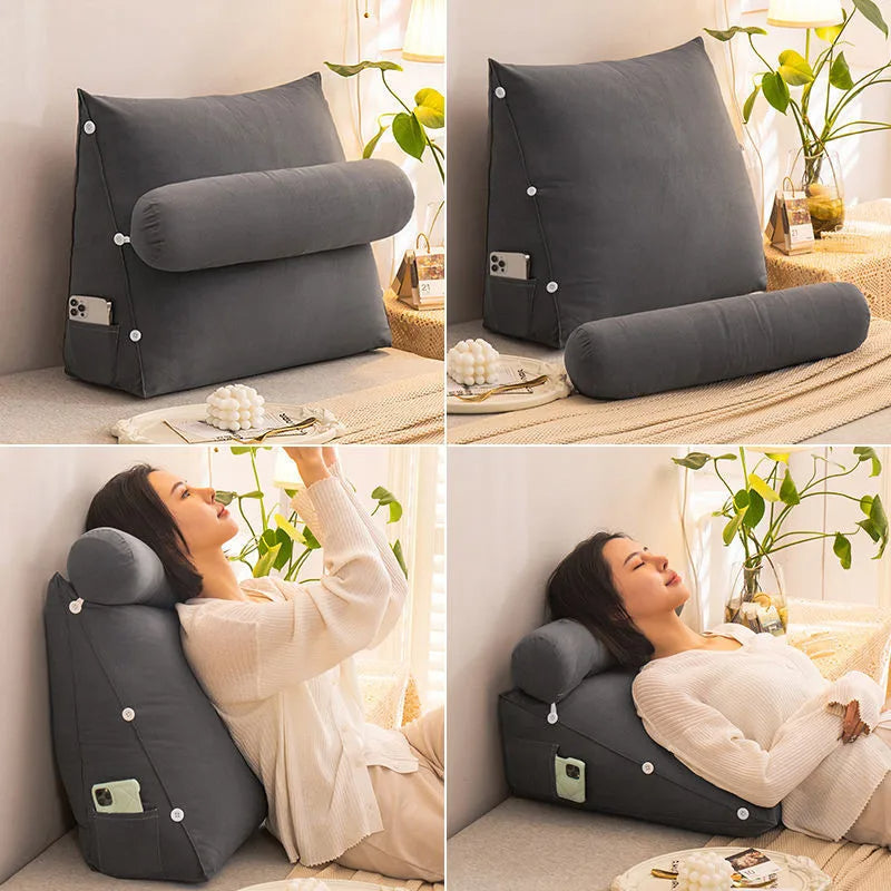 Multifunktionales Kissen-Set, abwaschbarem Bezug, Handyhalterung, Lesekissen_Nackenrolle einstellen