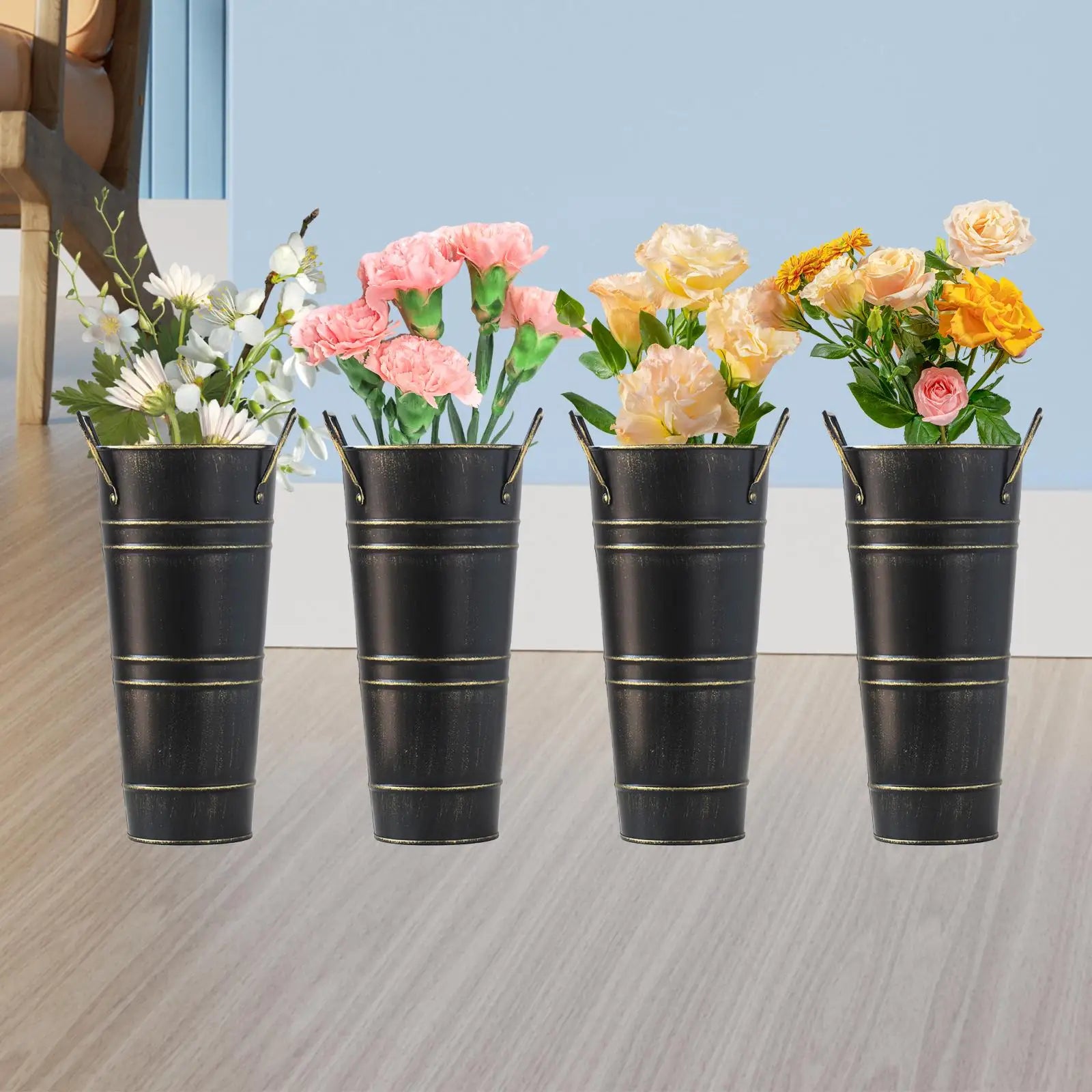 Metallblumentopf Vintage mit Griffen – Retro Dekoeimer – Detailansicht 11 | BEST-AMBIENCE