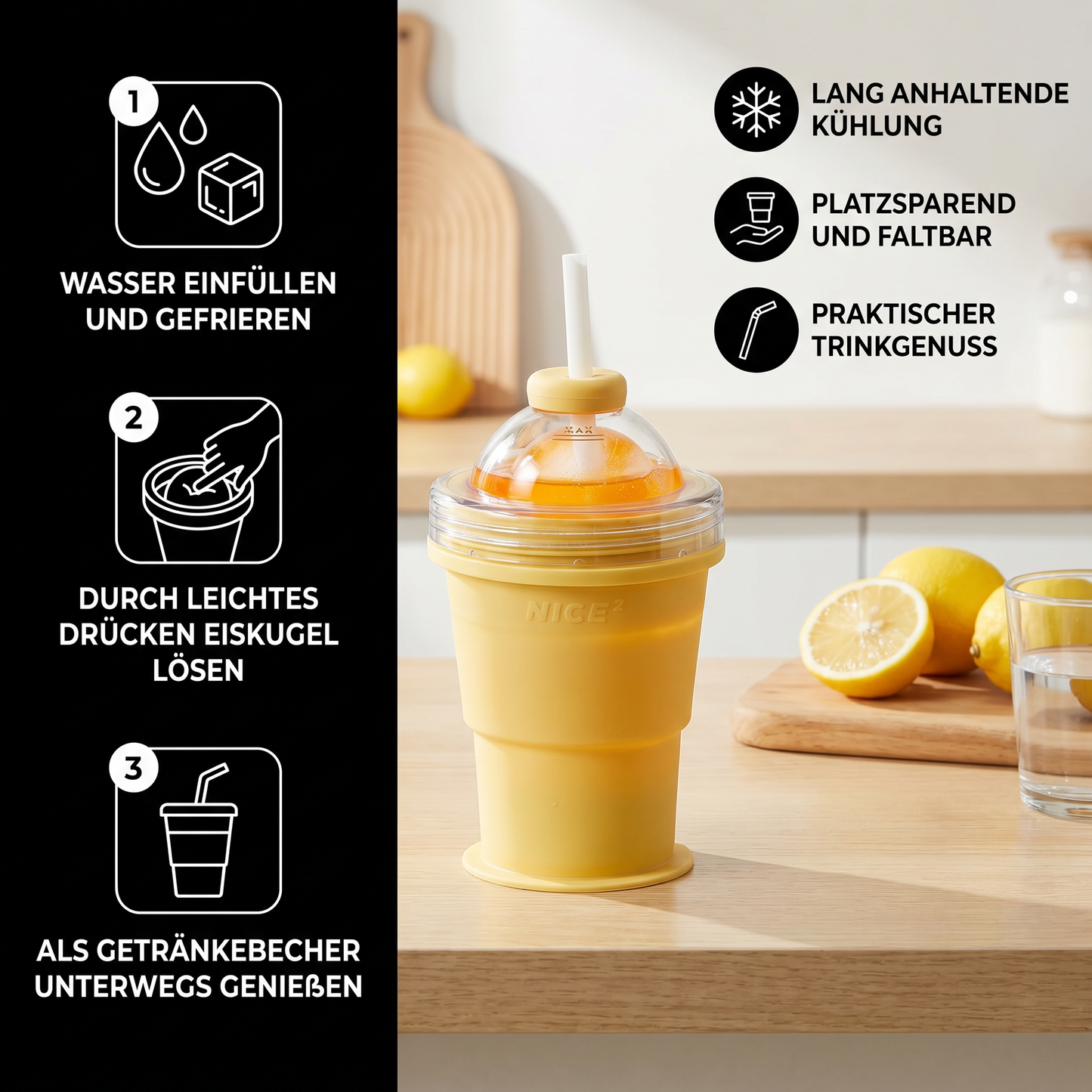 Faltbarer Eiswürfelbecher mit Strohhalm & Silikonform - Detailansicht 3 | BEST-AMBIENCE