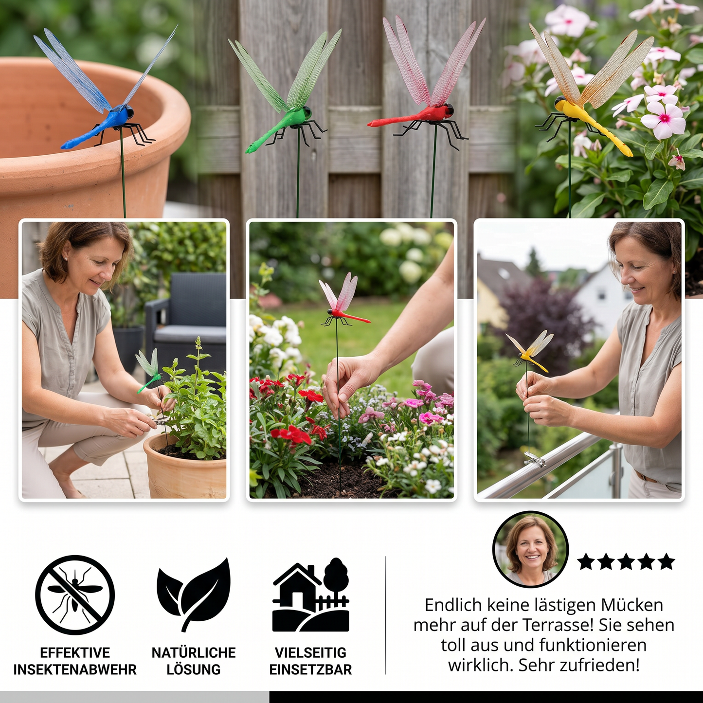 Insektenabwehr Libellen-Klammern Garten 4er Set
