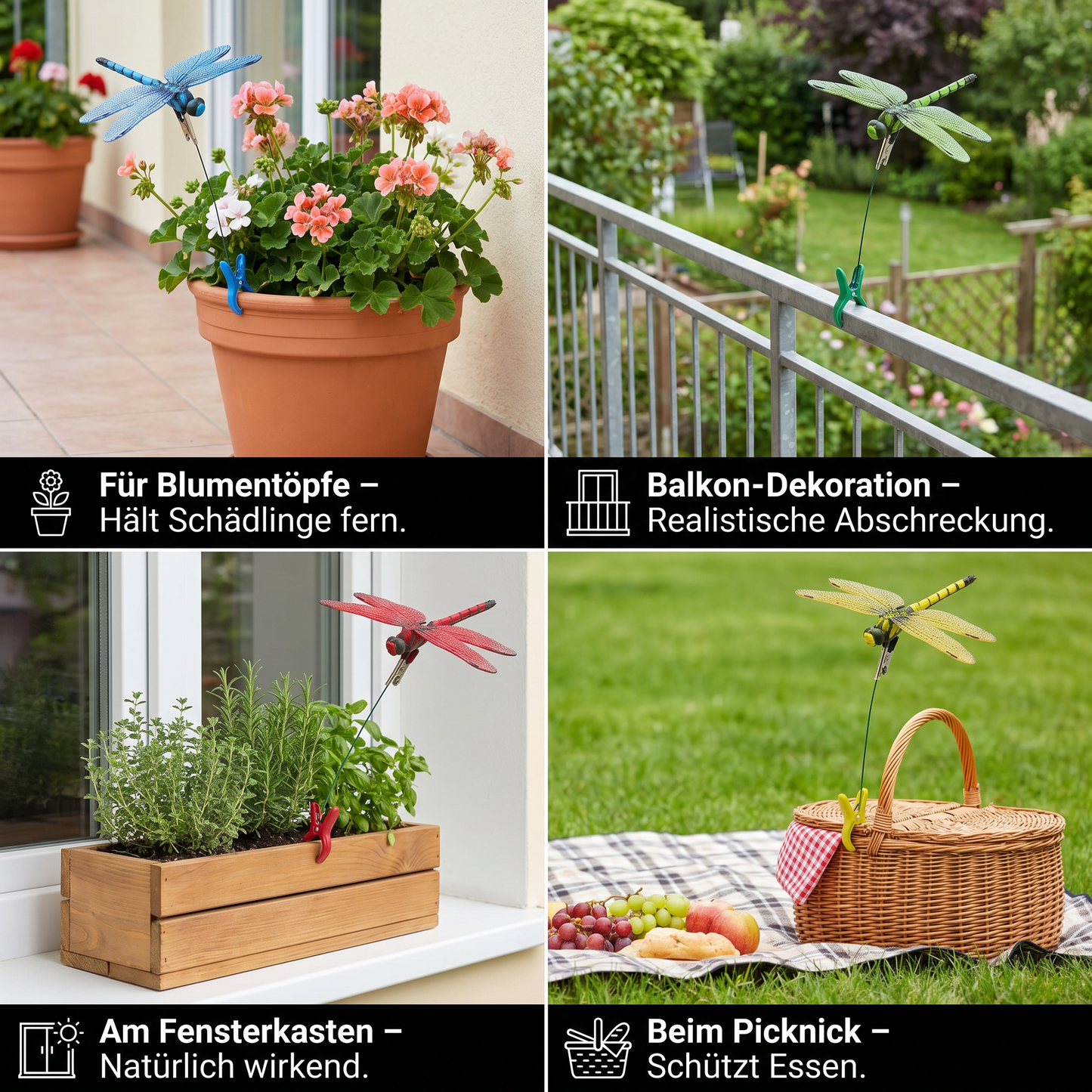 Insektenabwehr Libellen-Klammern Garten 4er Set
