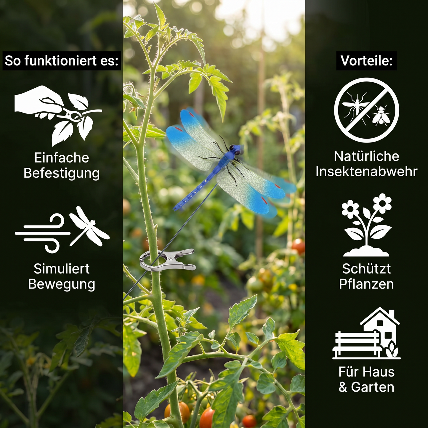 Insektenabwehr Libellen-Klammern Garten 4er Set