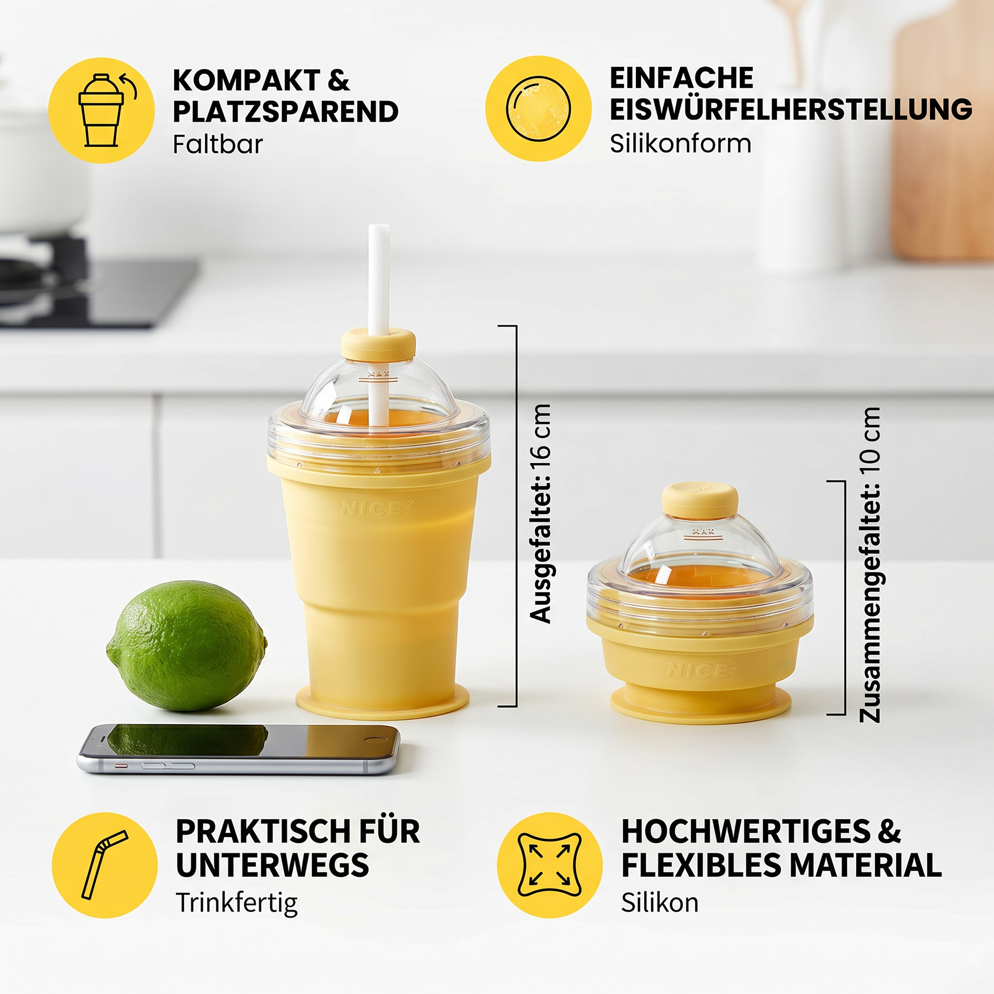Faltbarer Eiswürfelbecher mit Strohhalm & Silikonform - Detailansicht 6 | BEST-AMBIENCE