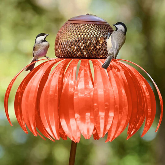 Vogelfutterspender Flasche mit Ständer Metall Blume geformt Outdoor Garten Dekoration Coneflower Container Futterhaus&nbsp;