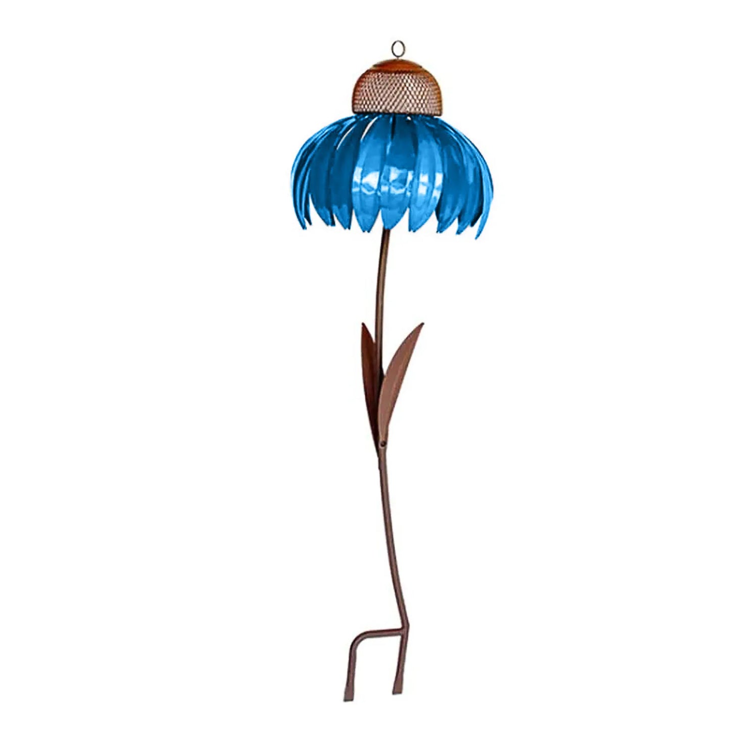 Vogelfutterspender Flasche mit Ständer Metall Blume geformt Outdoor Garten Dekoration Coneflower Container Futterhaus blau