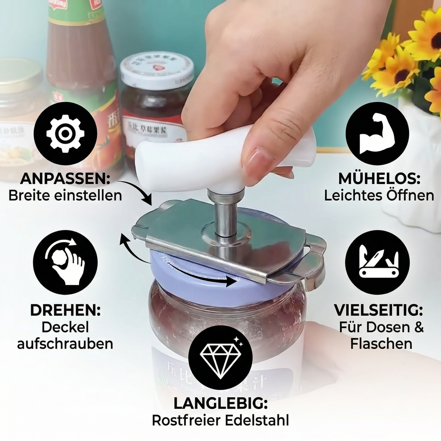 Edelstahl Dosen- & Flaschenöffner – verstellbar, drehbar - Detailansicht 2 | BEST-AMBIENCE