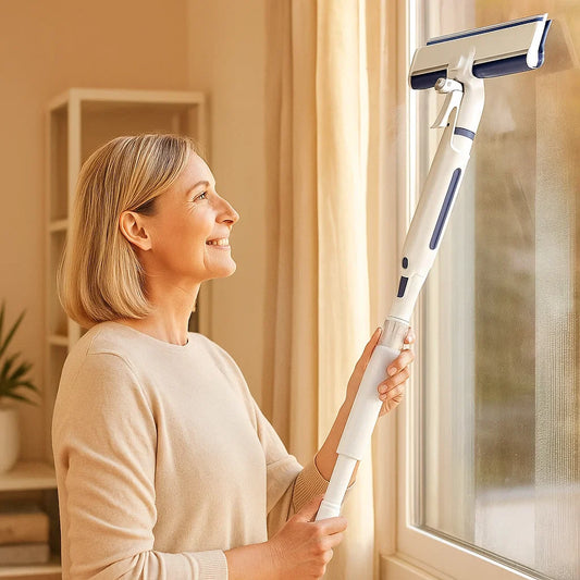 Teleskopischer 3‑in‑1 Fensterreiniger – mit Sprühfunktion & integriertem Behälter