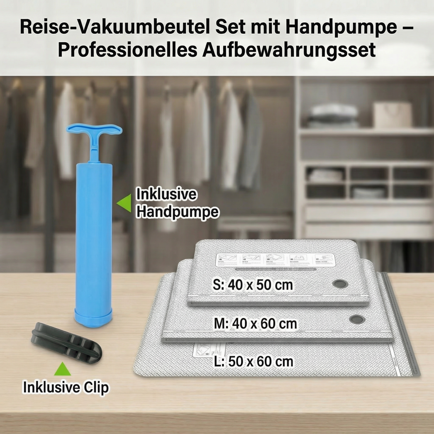 Vakuumbeutel Reiseset mit aufladbarer Pumpe - Detailansicht 5 | BEST-AMBIENCE