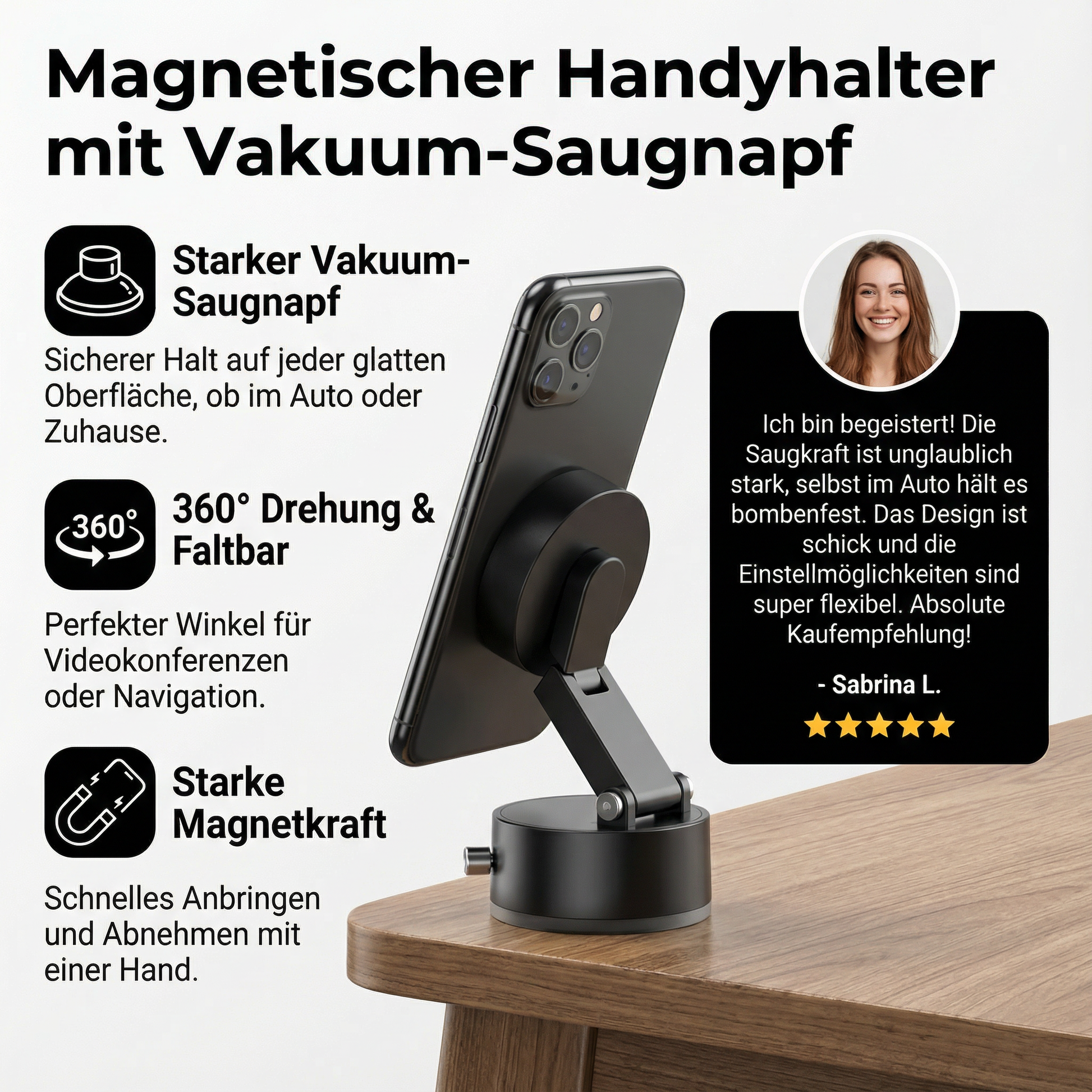 Vakuum-Saugnapf Handyhalter faltbar, magnetisch universal - Detailansicht 6 | BEST-AMBIENCE