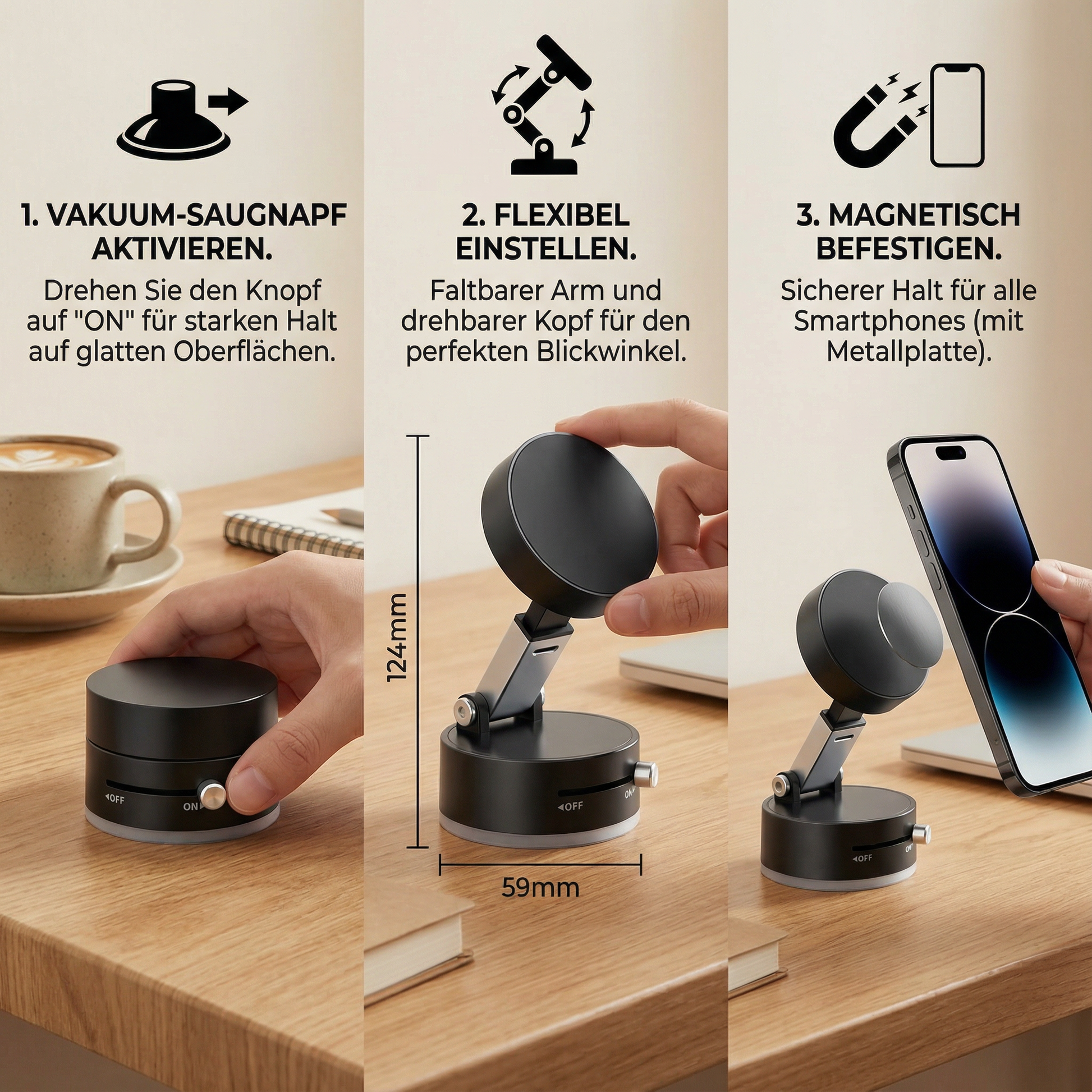 Vakuum-Saugnapf Handyhalter faltbar, magnetisch universal - Detailansicht 5 | BEST-AMBIENCE