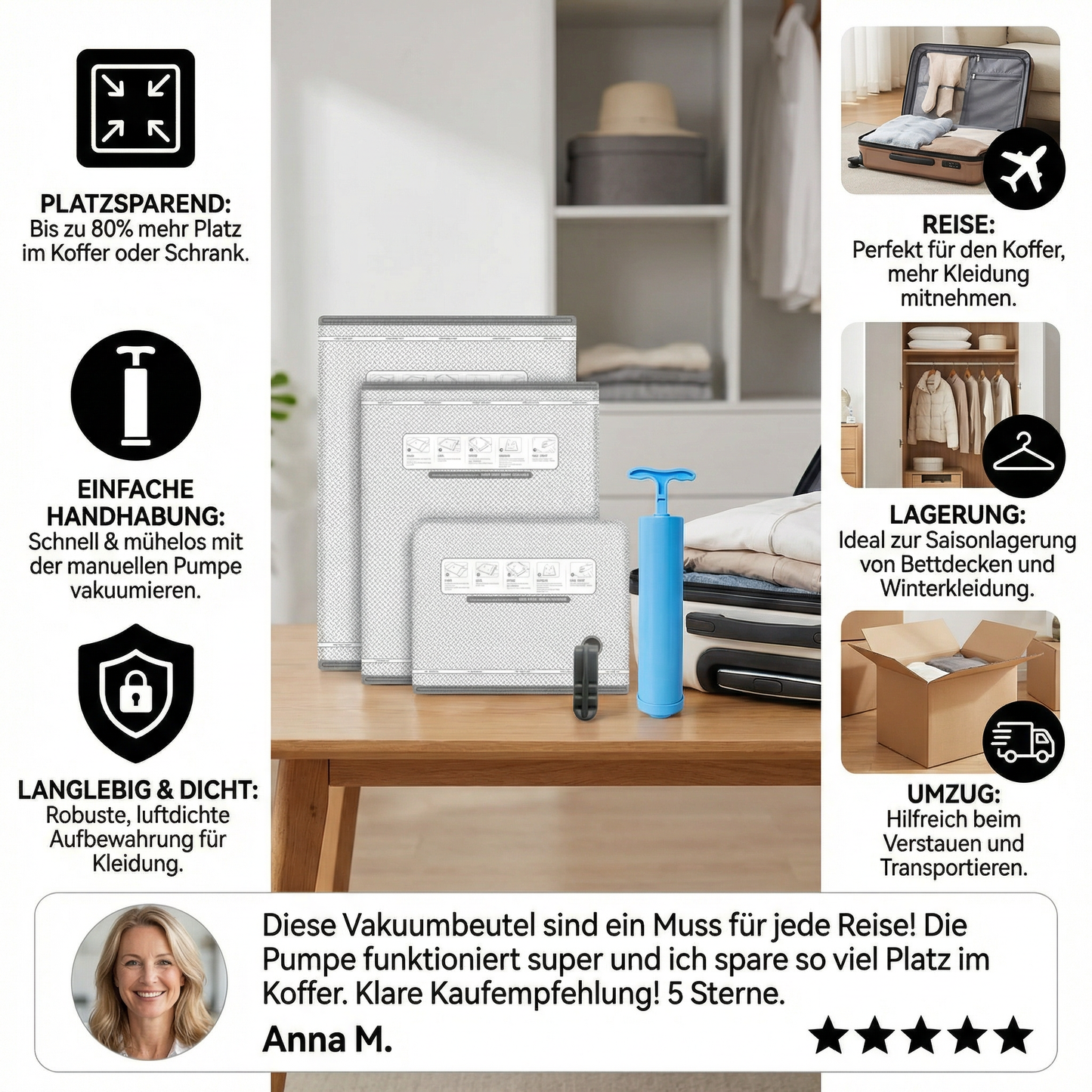 Vakuumbeutel Reiseset mit aufladbarer Pumpe - Detailansicht 3 | BEST-AMBIENCE