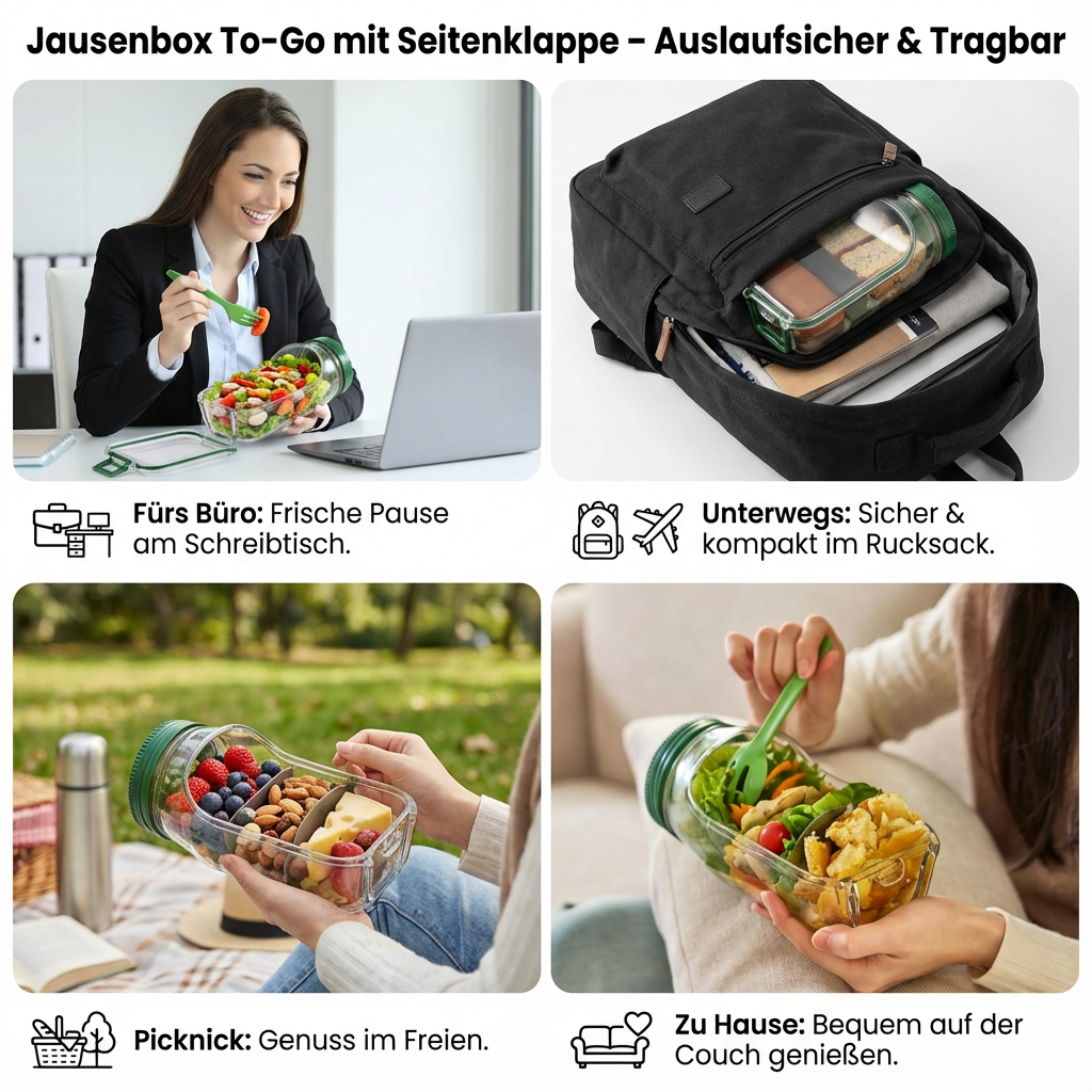 Lunchbox To-Go auslaufsicher mit Seitenklappe tragbar - Detailansicht 4 | BEST-AMBIENCE