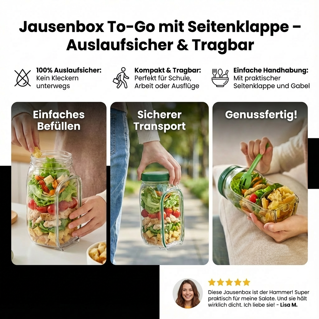 Lunchbox To-Go auslaufsicher mit Seitenklappe tragbar - Detailansicht 3 | BEST-AMBIENCE