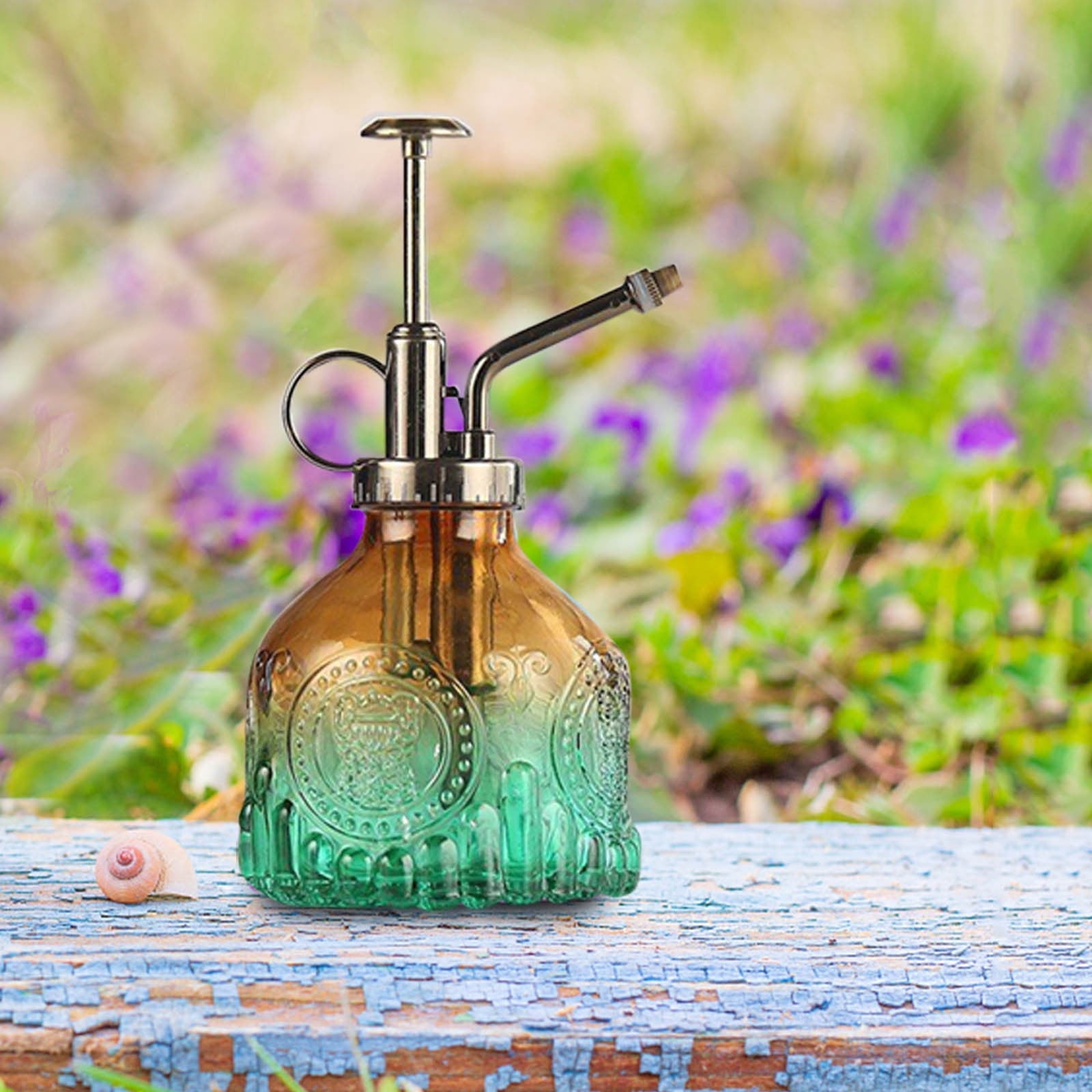 Vintage Blumensprüher Glasflasche mit Metallsprühkopf - Detailansicht 3 | BEST-AMBIENCE