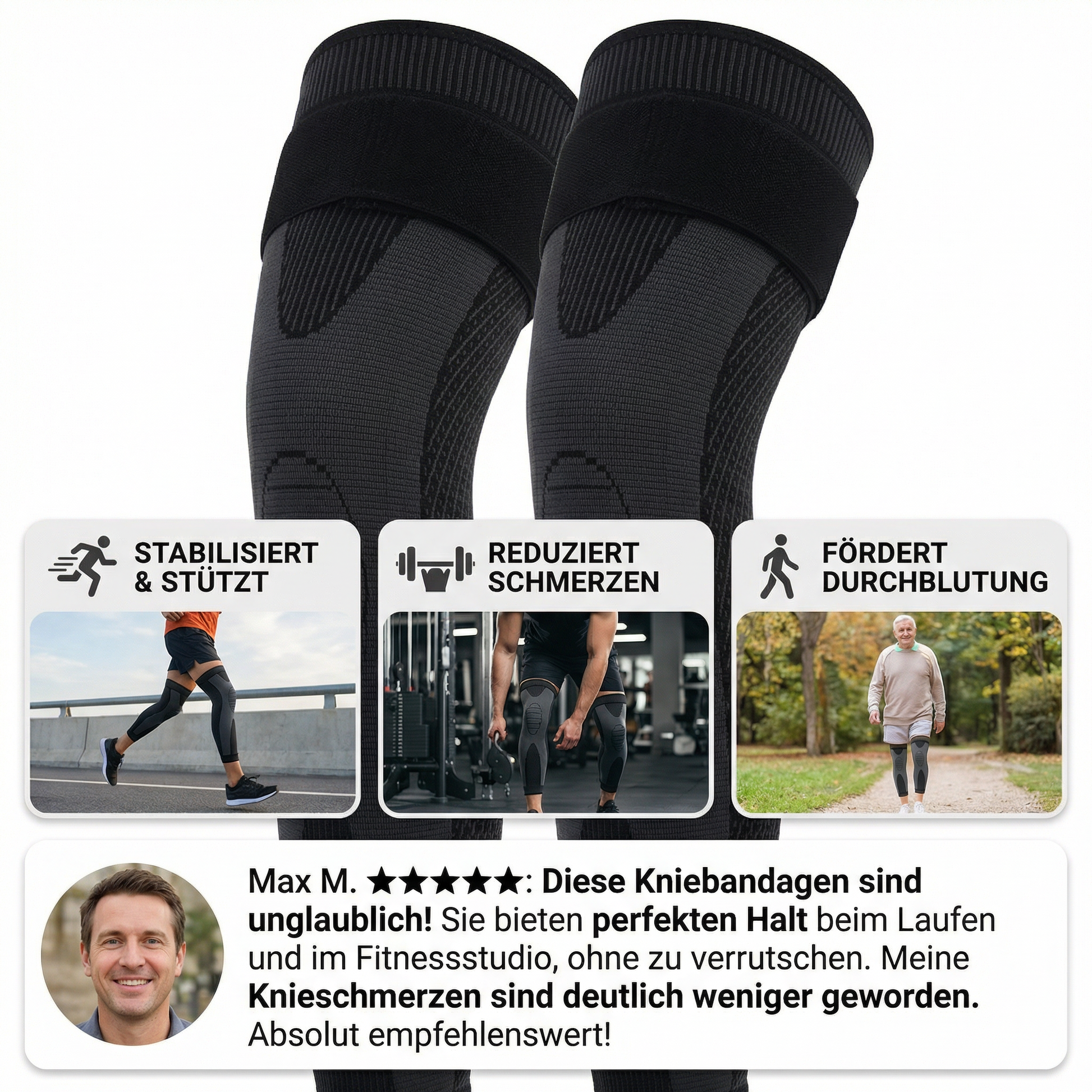 Kompressions-Kniebandage elastisch, rutschfest & stabil - Detailansicht 3 | BEST-AMBIENCE
