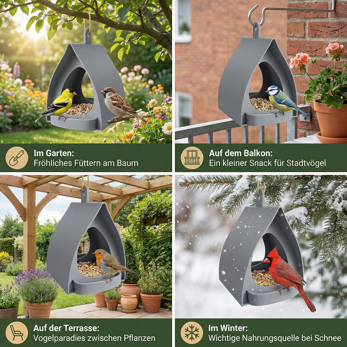 Vogelfutterhaus hängend – Groß für Garten & Balkon - Detailansicht 4 | BEST-AMBIENCE