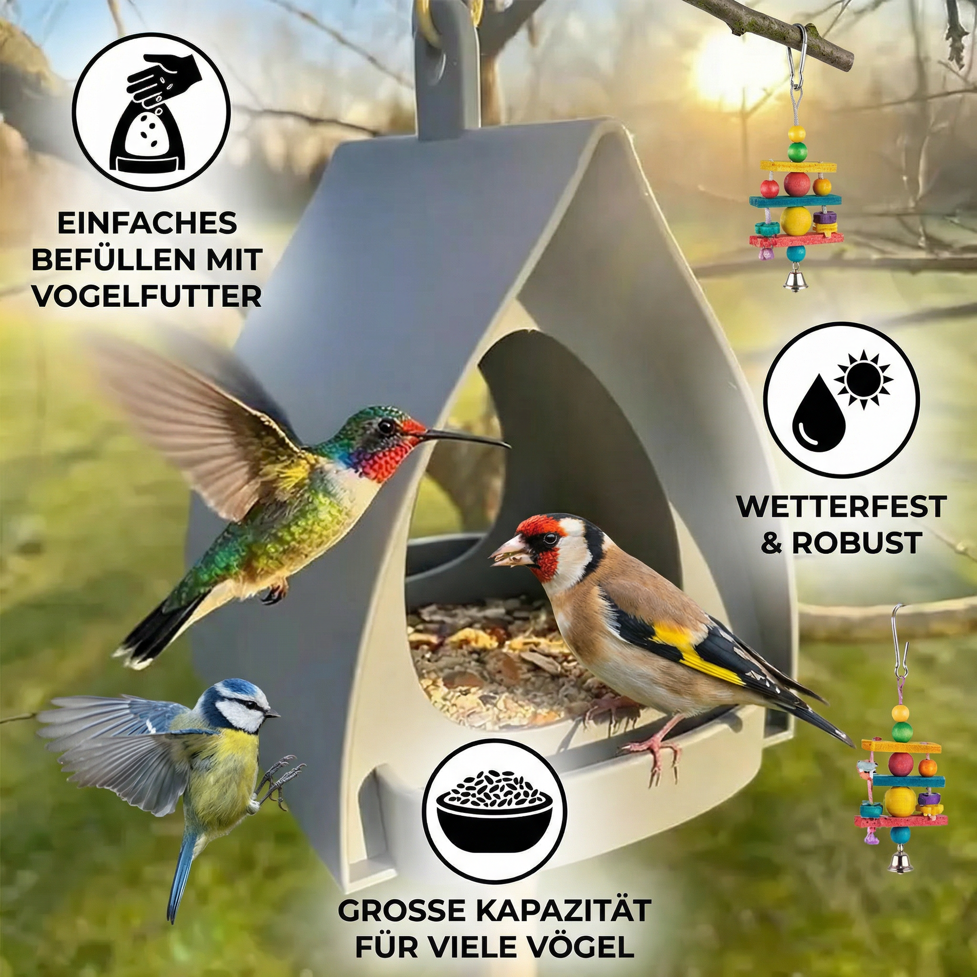 Vogelfutterhaus hängend – Groß für Garten & Balkon - Detailansicht 5 | BEST-AMBIENCE