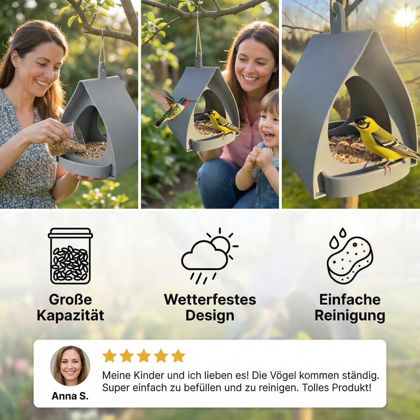 Vogelfutterhaus hängend – Groß für Garten & Balkon - Detailansicht 3 | BEST-AMBIENCE