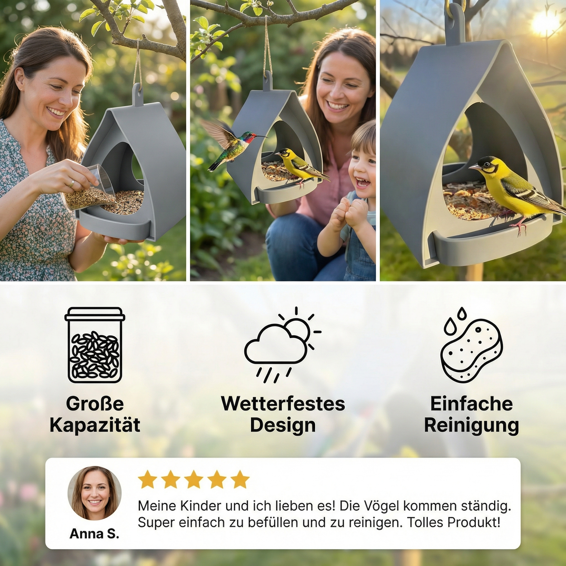 Vogelfutterhaus hängend – Groß für Garten & Balkon - Detailansicht 3 | BEST-AMBIENCE