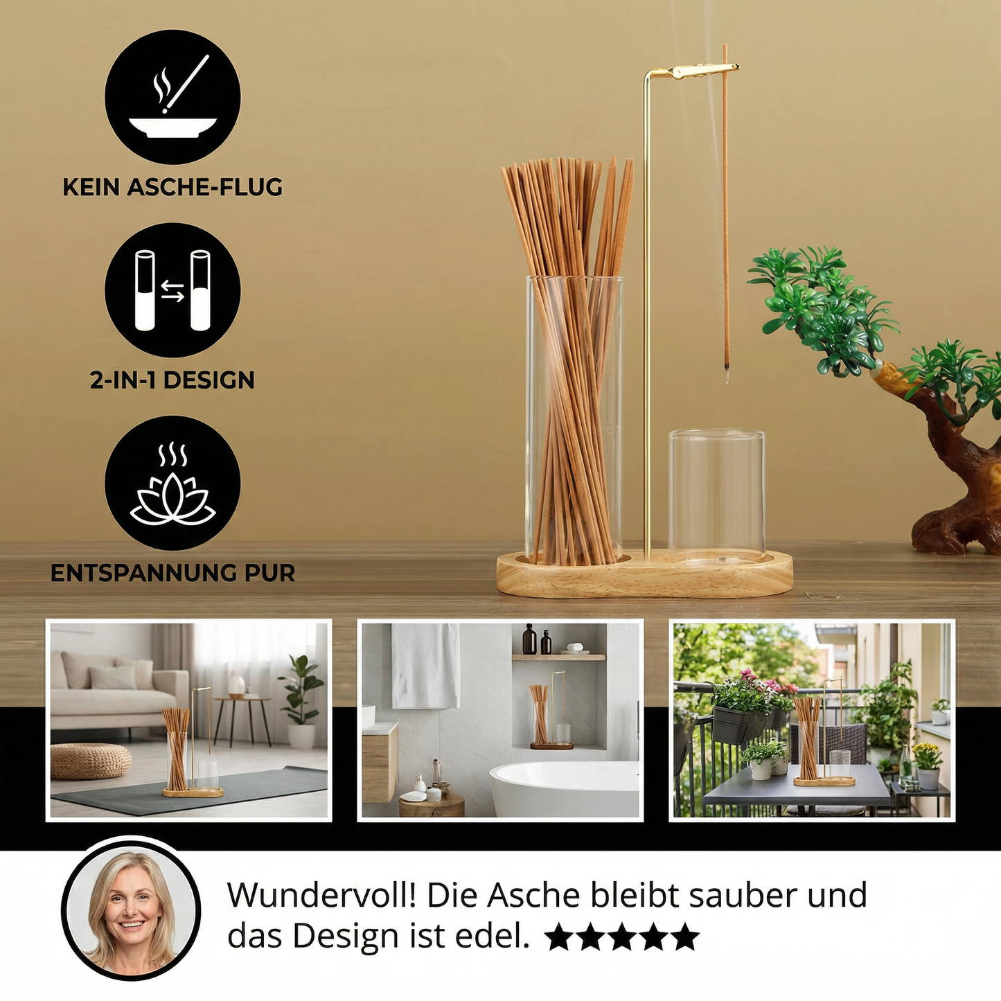 Räucherstäbchenhalter 2-in-1 mit Ascheauffänger - Detailansicht 3 | BEST-AMBIENCE