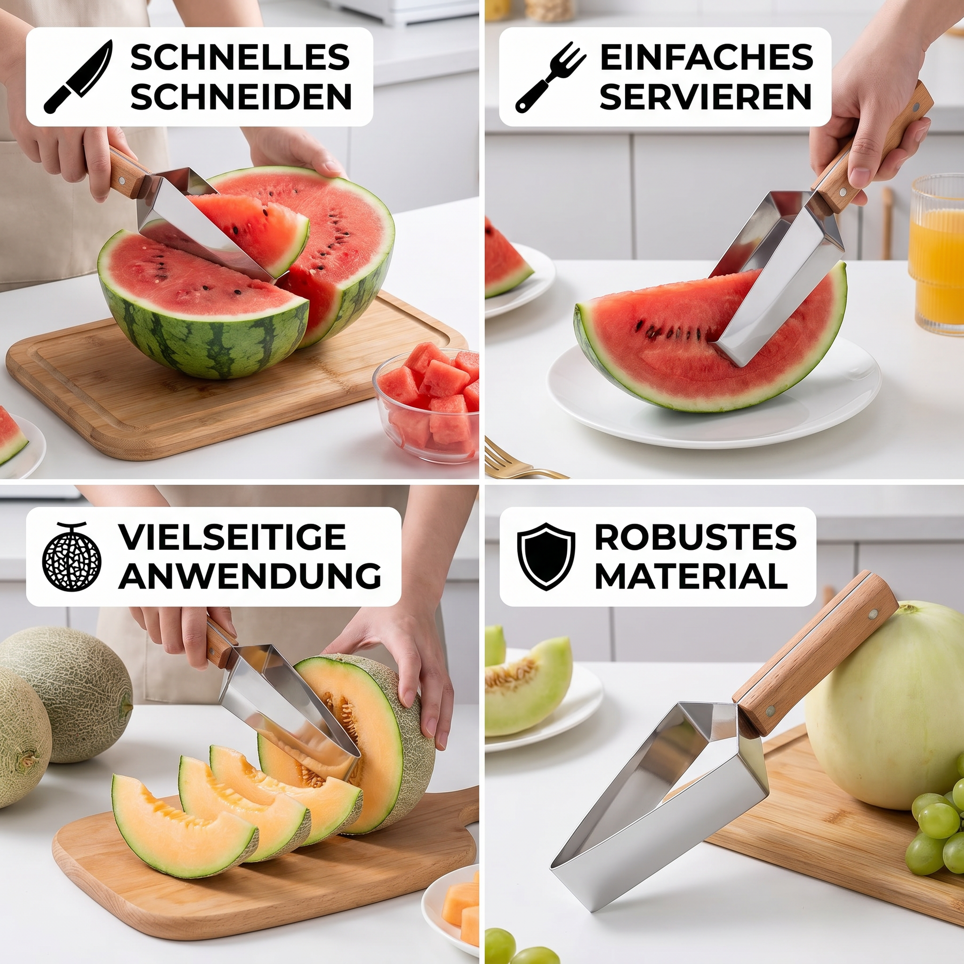 Edelstahl Wassermelonen-Teiler mit Holzgriff – Schnell - Detailansicht 4 | BEST-AMBIENCE