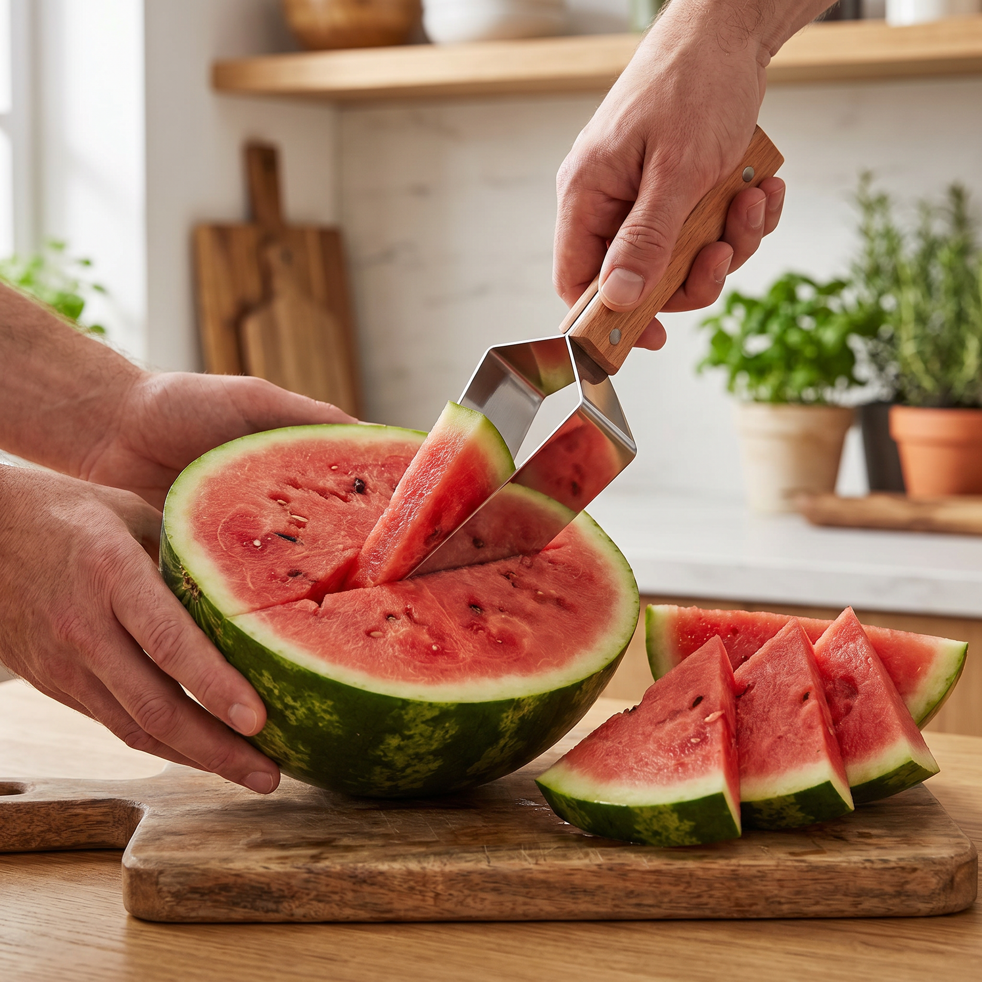 Edelstahl Wassermelonen-Teiler mit Holzgriff – Schnell - Detailansicht 6 | BEST-AMBIENCE