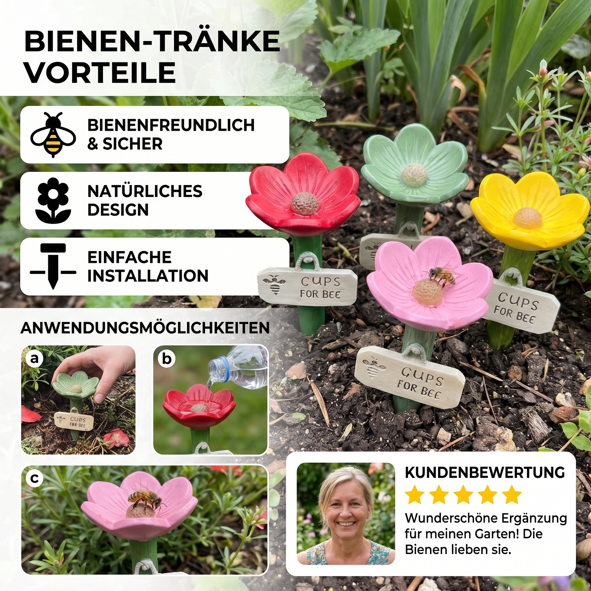 Bienen-Wassertränke Blume | Bunter Garten-Wasserspender - Detailansicht 3 | BEST-AMBIENCE