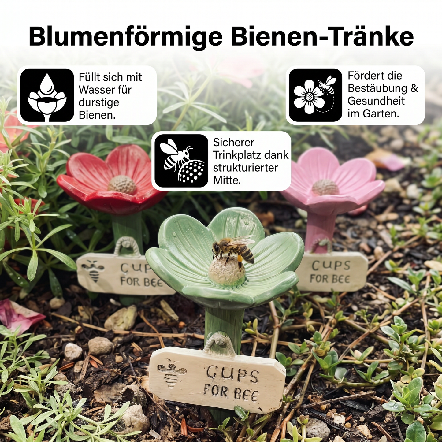 Bienen-Wassertränke Blume | Bunter Garten-Wasserspender - Detailansicht 2 | BEST-AMBIENCE