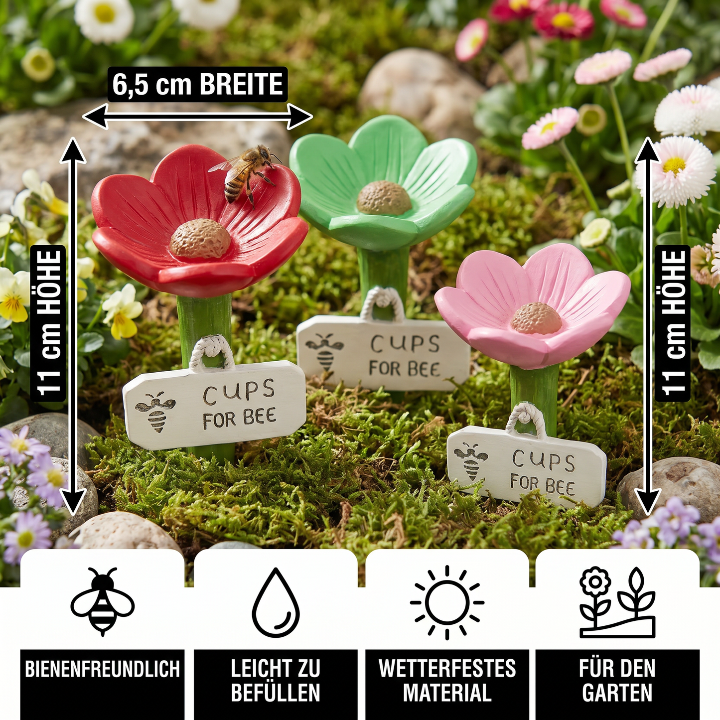 Bienen-Wassertränke Blume | Bunter Garten-Wasserspender - Detailansicht 5 | BEST-AMBIENCE