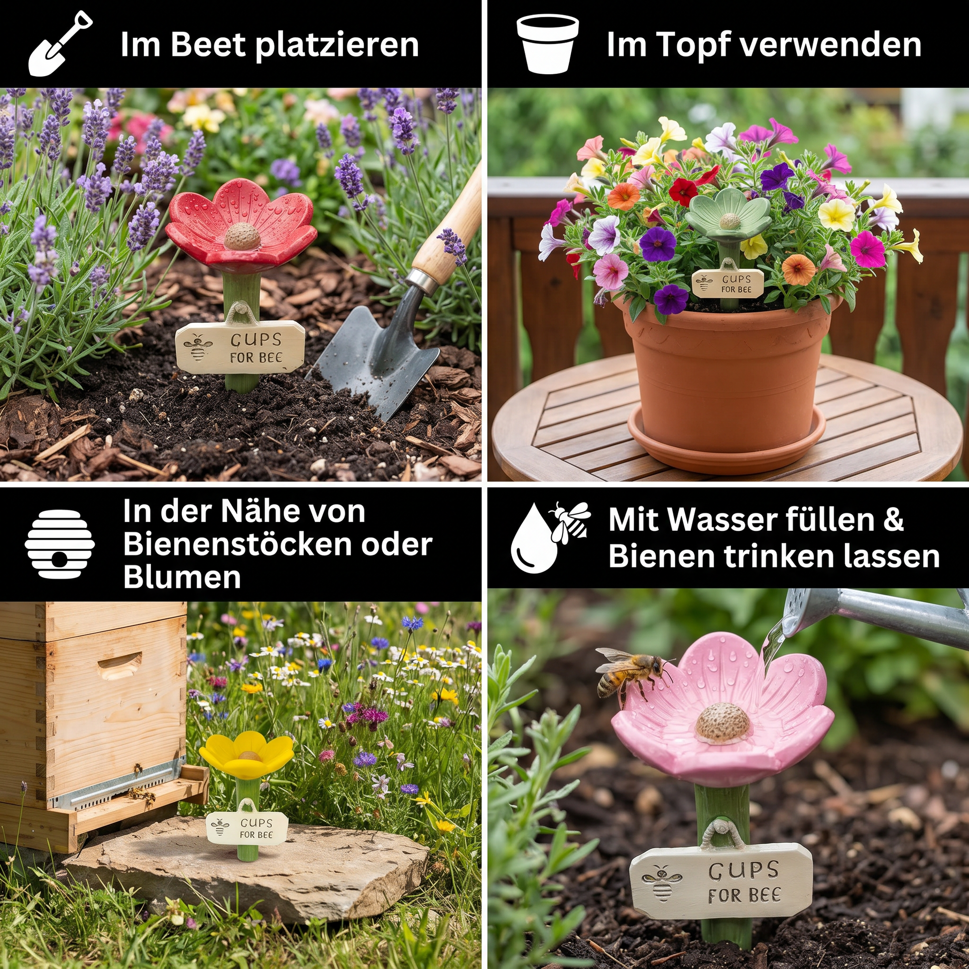 Bienen-Wassertränke Blume | Bunter Garten-Wasserspender - Detailansicht 4 | BEST-AMBIENCE