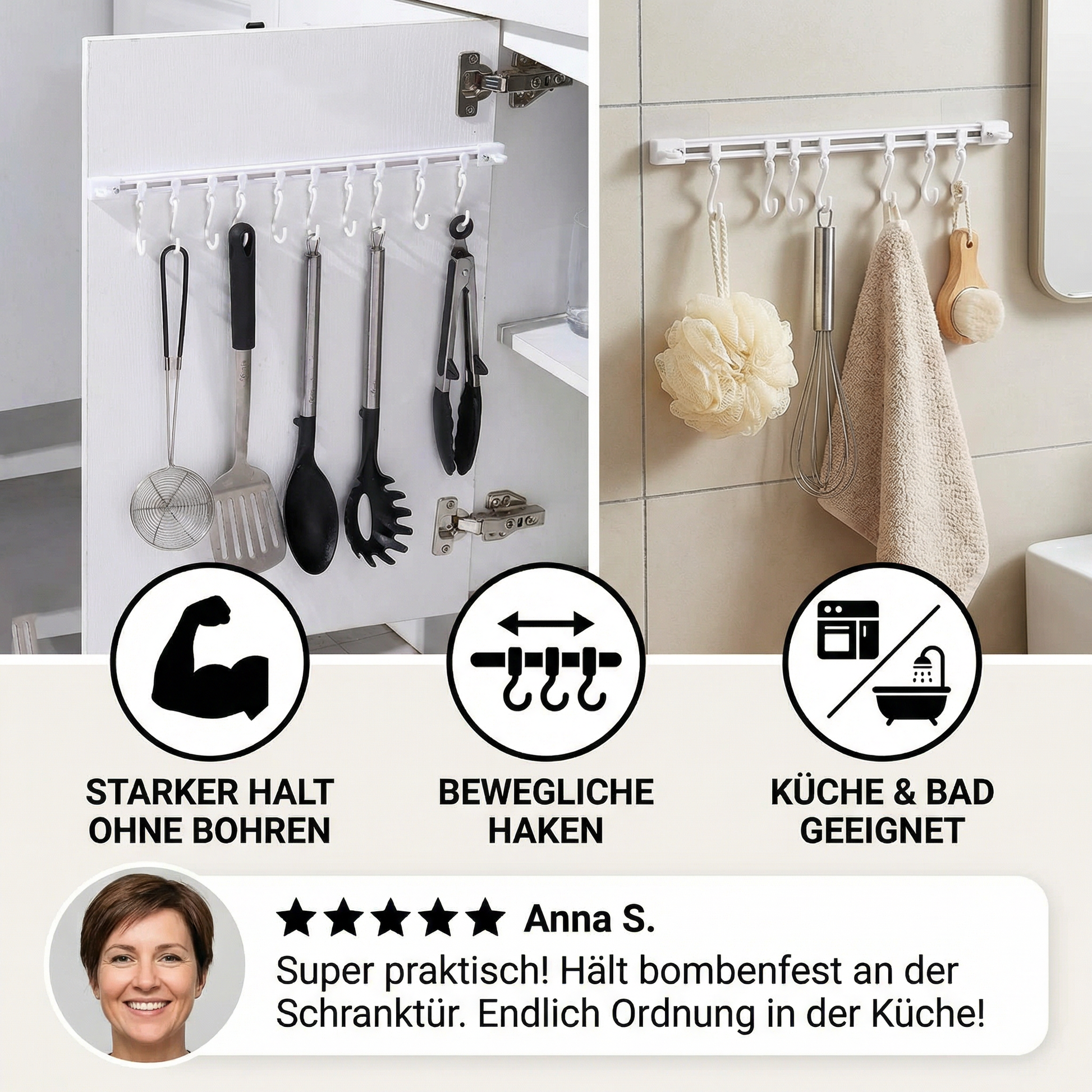 Hakenleiste selbstklebend – 2er Set, kein Bohren nötig - Detailansicht 3 | BEST-AMBIENCE