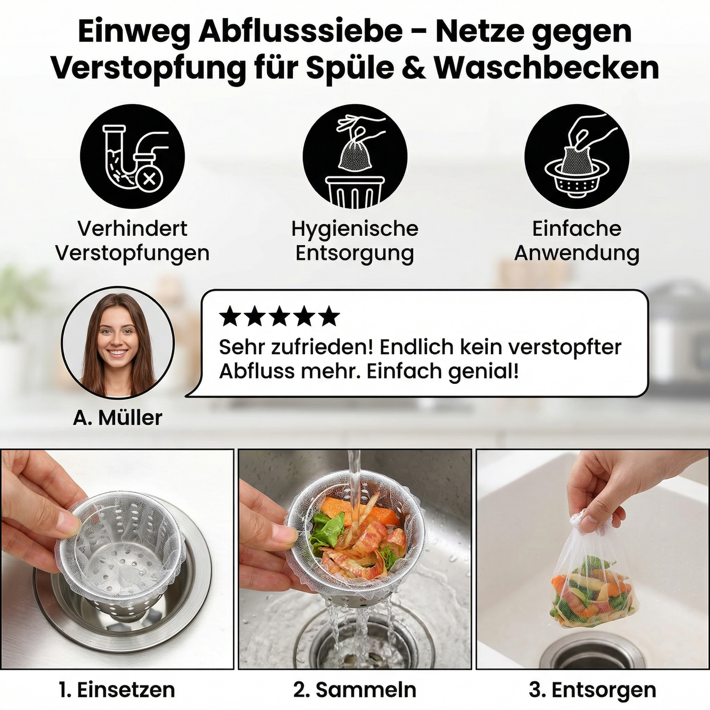 Abflusssieb Einweg 2er Set – Spüle & Waschbecken Schutz - Detailansicht 3 | BEST-AMBIENCE