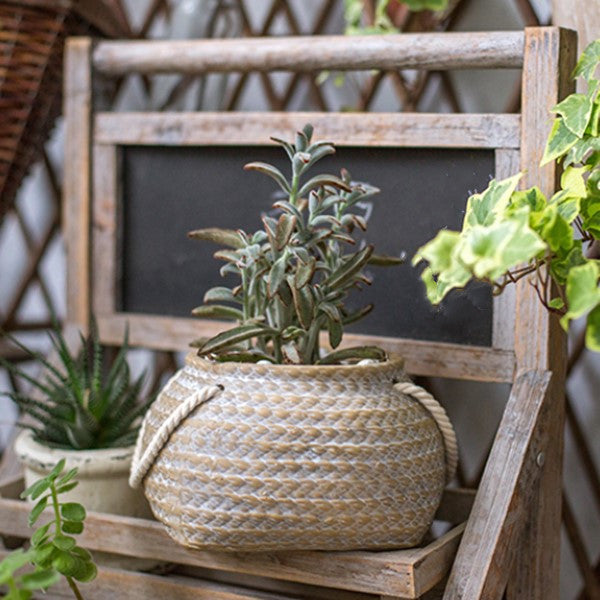 Blumentopf Keramik mit Seilgriffen – Deko Pflanztopf - Detailansicht 3 | BEST-AMBIENCE