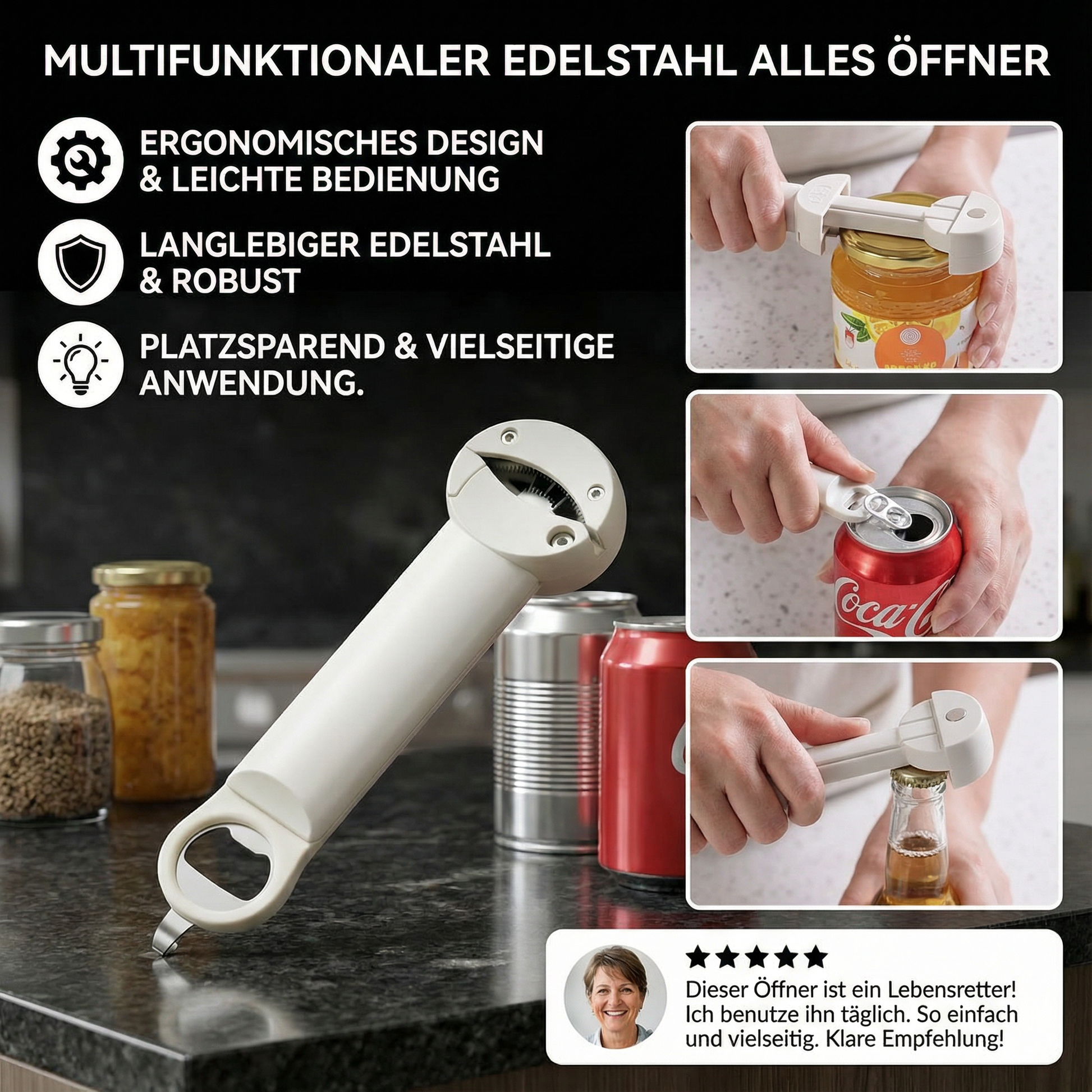 Edelstahl Flaschenöffner Multifunktional Küchenhelfer - Detailansicht 3 | BEST-AMBIENCE